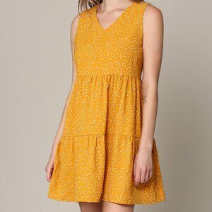 Lock & Love Sleeveless Tiered Tunic Dress Mustard Polka Dot Ladies Size L NWT
